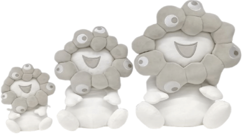 白ミャクミャクのお手玉風ぬいぐるみ（サイズ展開イメージ）