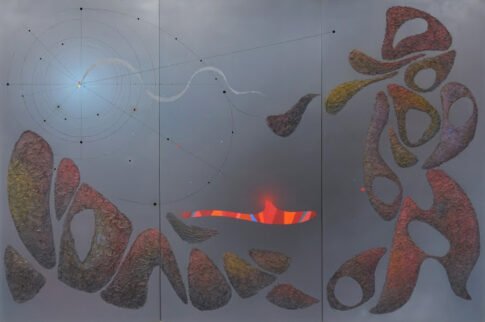 池田龍雄《BRAHMAN 第9章 褶曲 A》（1986–87）アクリルほか、紙、パネル